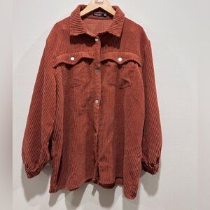 Nasty Gal Terracotta Burnt Orange Corduroy Shirt Jacket, size 8